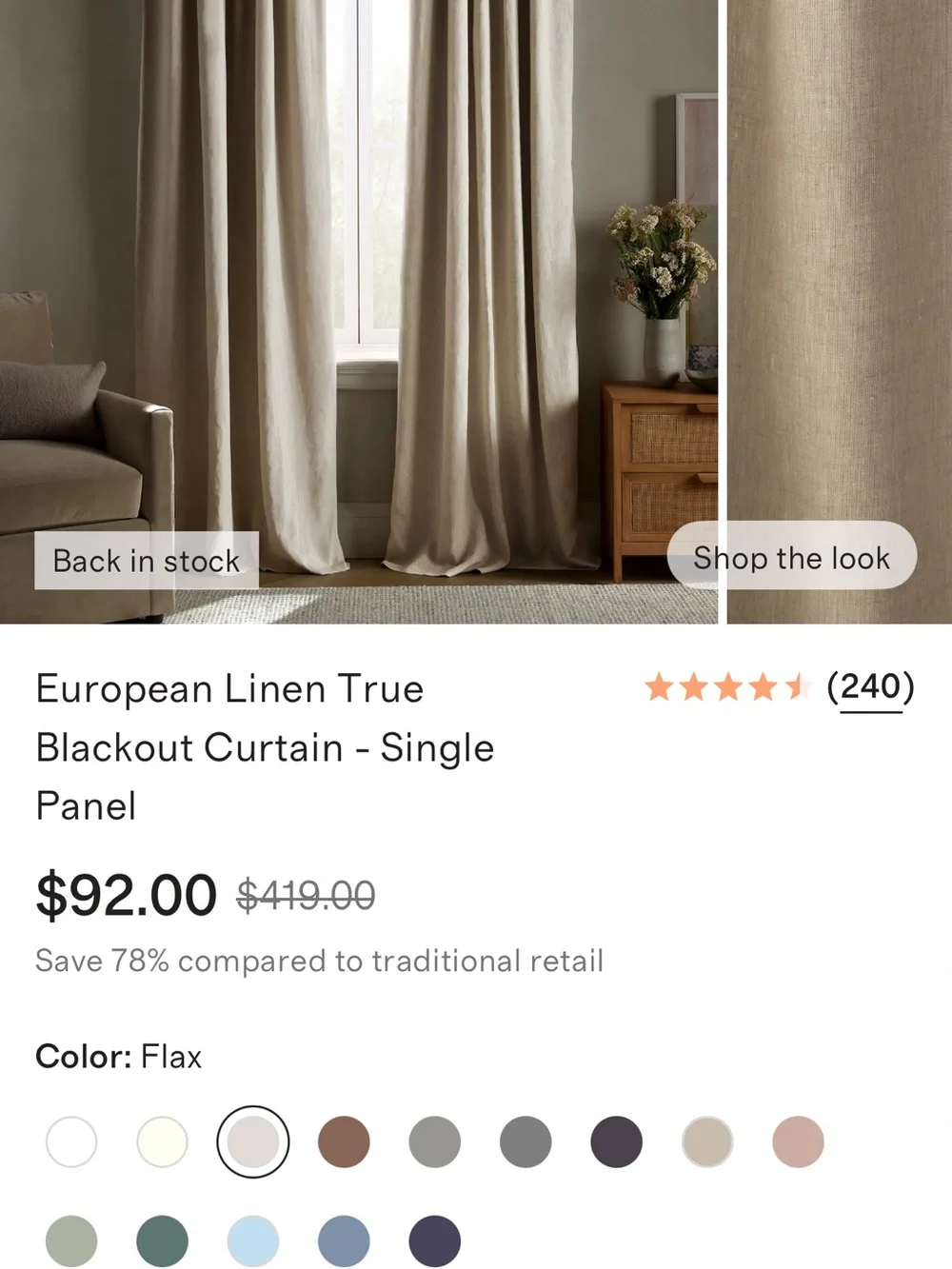 Quince Flax 48x84 Linen Blackout Panel - Retail $92